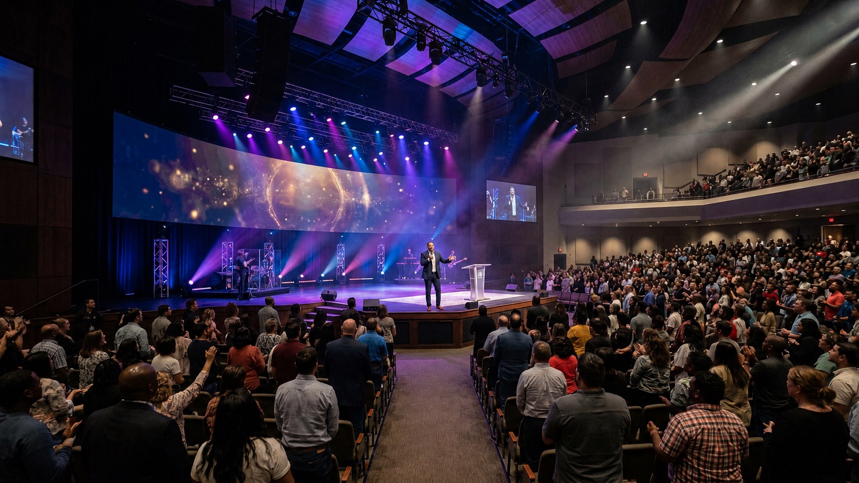 Pastor on stage during a church service